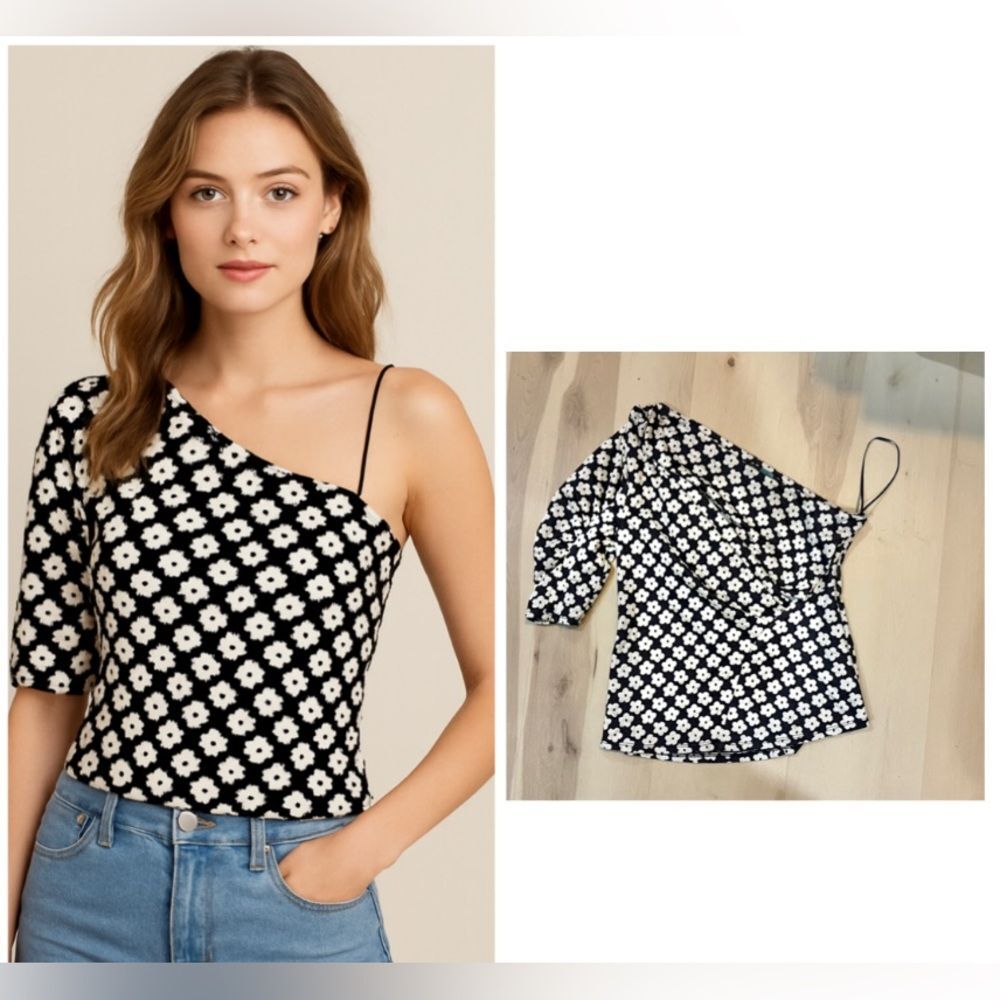 NEW Anthropologie Retro Jacquard Daisy Floral Top Soft Girl Coquette Dainty Chic
